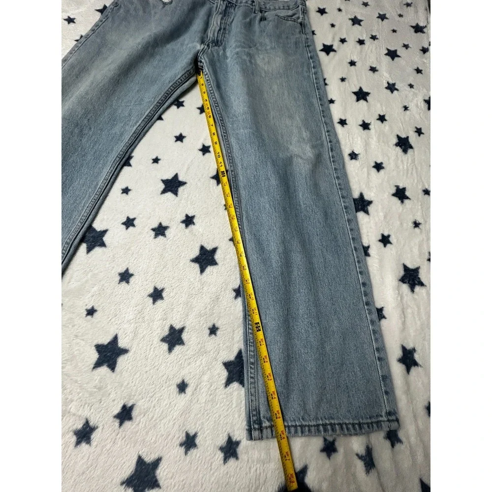 Levis 505 Jeans Mens 42x32 Light Wash Regular Straight Denim Pants Blue